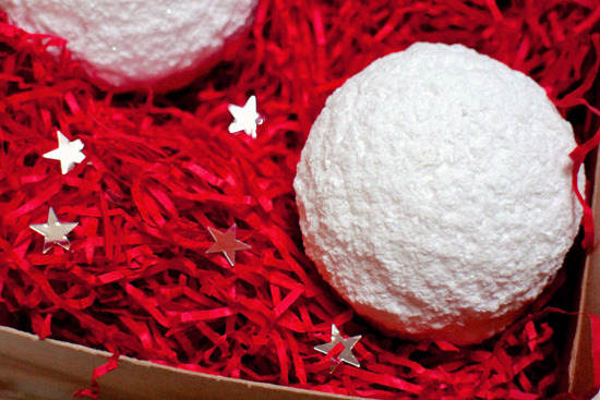 Christmas snowball Bath Bombs in a presentation box.