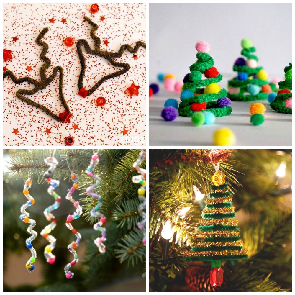 Collage of Pipe Cleaner Crafts for Christmas.