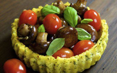 Polenta Baskets with Garlic Mushrooms and Tomatoes