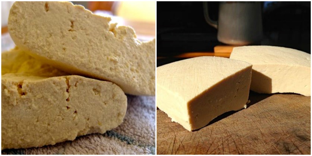Comparison of pressed and unpressed tofu.