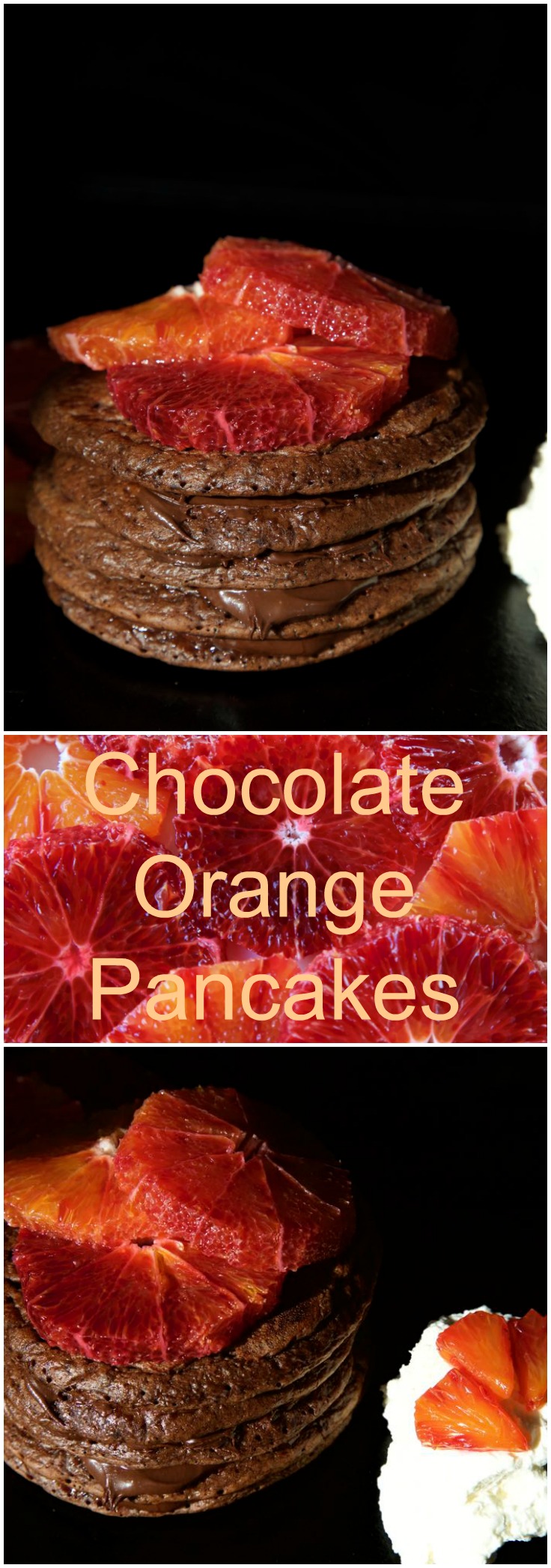 Double Chocolate Orange Pancakes with Blood Oranges and Orange Blossom Cream