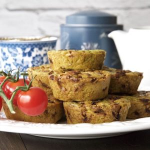 Vegan Full English Breakfast Muffins - a deliciously herby egg free batter encasing vegan sausages, mushrooms and red onions. Simple and delicious vegan breakfast food.