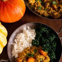 Pumpkin Curry with rice and kale.