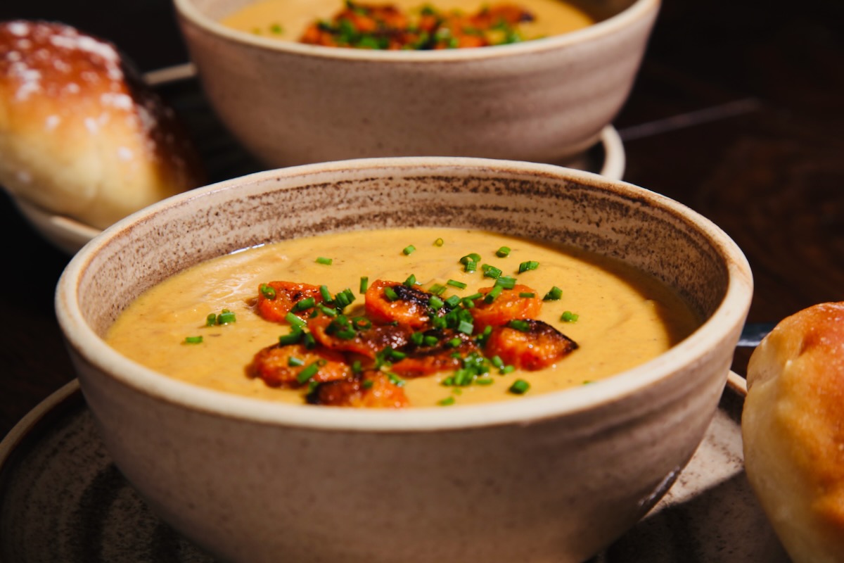 Spiced Roasted Carrot Soup with Borlotti Beans